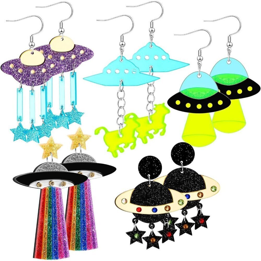 Alien Earrings Acrylic UFO 5 Pairs Dangle Fun Halloween Jewelry Women